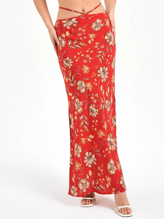 Image of a model wearing Skirts. Productname: Lulu & Rose Sakura Midi Skirt in Kyoto colour by brand - Lulu & Rose