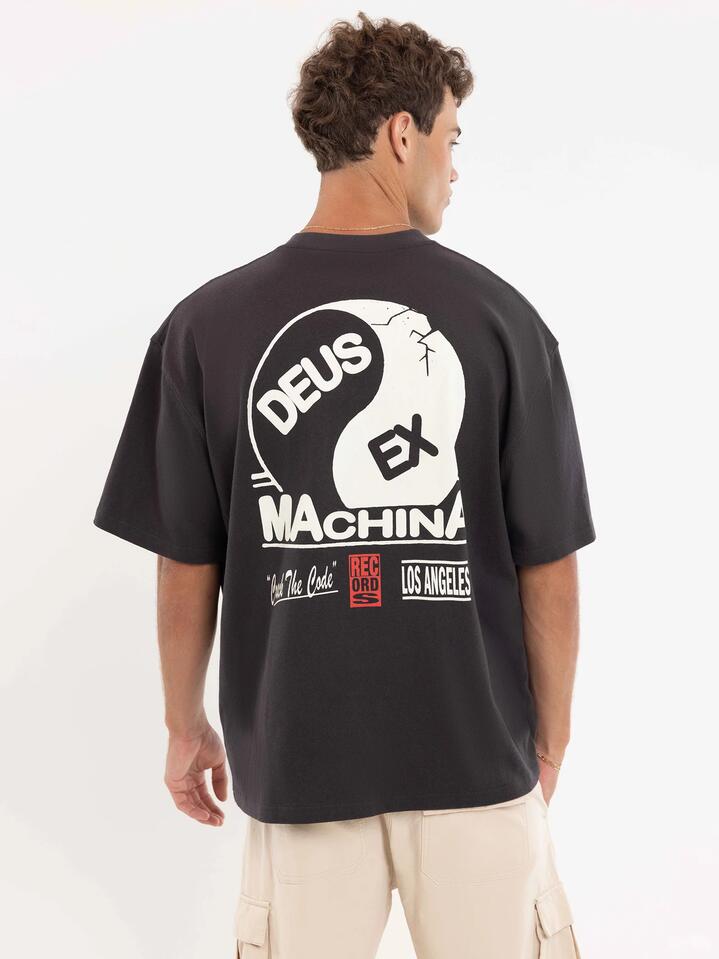 Image of a model wearing Tops. Productname: Deus Codecracker T-Shirt in Anthracite colour by brand - Deus