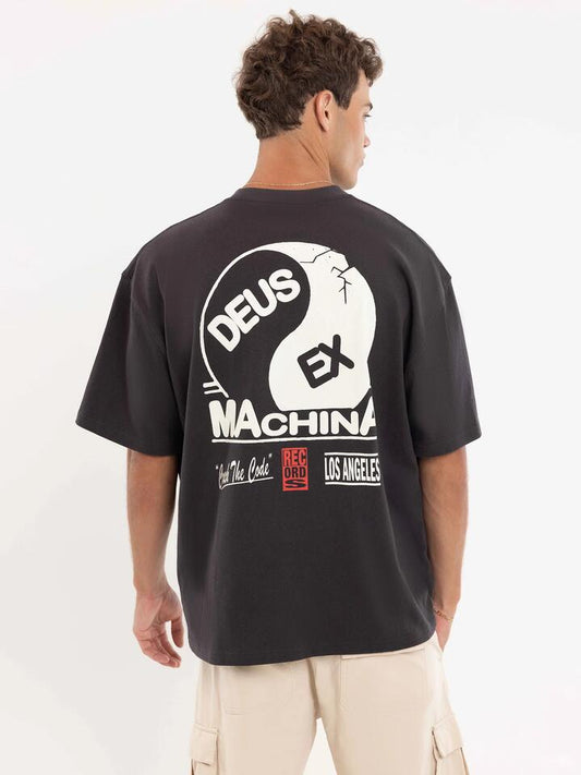 Image of a model wearing Tops. Productname: Deus Codecracker T-Shirt in Anthracite colour by brand - Deus