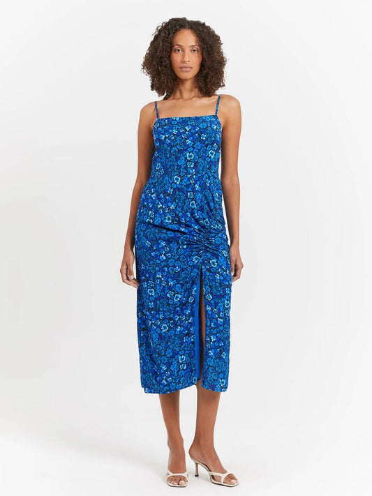 Image of a model wearing Dress. Productname: Lulu & Rose Elyna Midi Dress in Azure Floral colour by brand - Lulu & Rose
