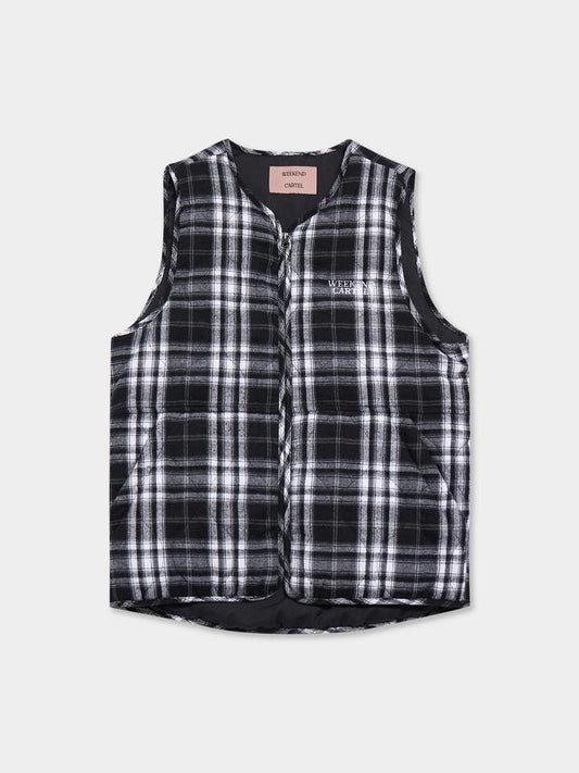 Image of a model wearing Tops. Productname: Weekend Cartel Avery Quilted Vest in Check colour by brand - Weekend Cartel