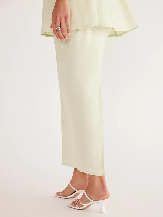 Image of a model wearing Skirts. Productname: SNDYS Kelley Maxi Skirt in Matcha colour by brand - SNDYS