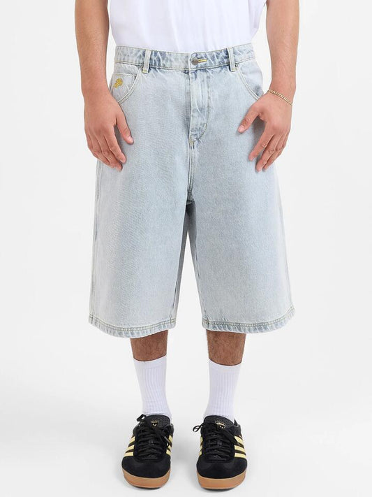 Image of a model wearing Denim. Productname: Worship Eternal Dozer Jeanshort in Arctic Blue colour by brand - Worship