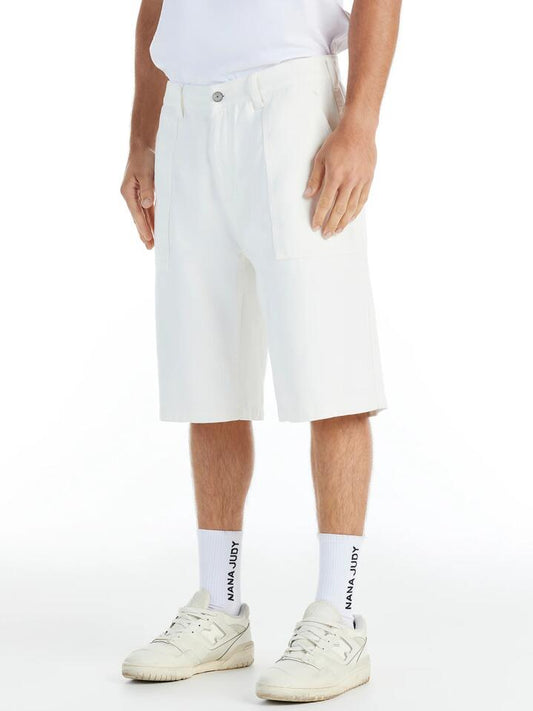 Image of a model wearing Shorts. Productname: Nana Judy Manor Denim Short in White colour by brand - Nana Judy