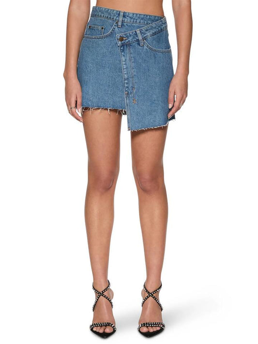 Image of a model wearing Denim. Productname: Ksubi Rap Denim Wrap Skirt in Heritage colour by brand - Ksubi