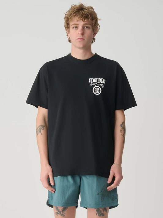 Image of a model wearing Tops. Productname: S-Double Combo Platter Tee in Washed Black colour by brand - S-Double