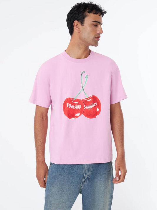 Image of a model wearing Tops. Productname: Worship Cherio Tee in Lilac Chiffon colour by brand - Worship