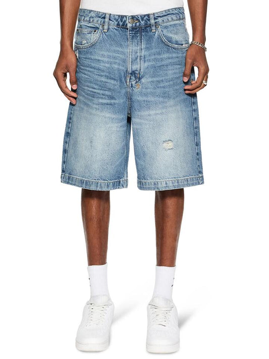 Image of a model wearing Shorts. Productname: Ksubi Maxx Short Maverik in Mid Blue colour by brand - Ksubi