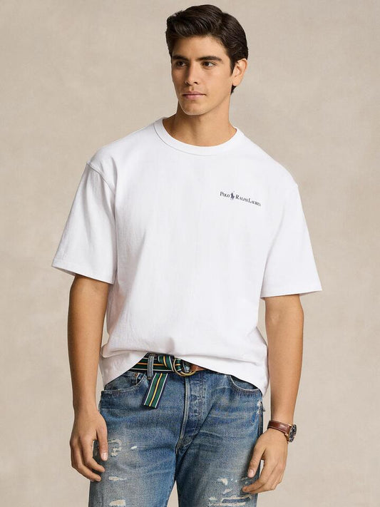 Image of a model wearing Tops. Productname: Polo Ralph Lauren Jersey Tee in White colour by brand - Polo Ralph Lauren