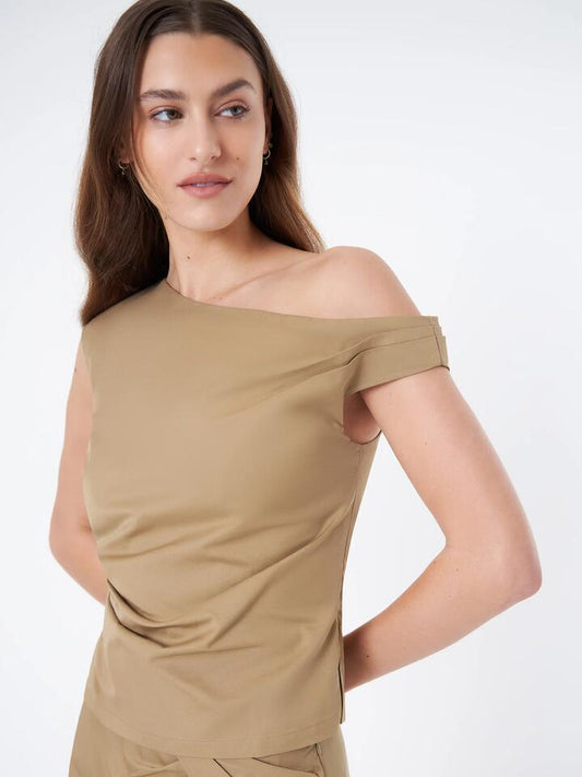 Image of a model wearing Tops. Productname: First Mse Grace Top in Teak colour by brand - First Mse