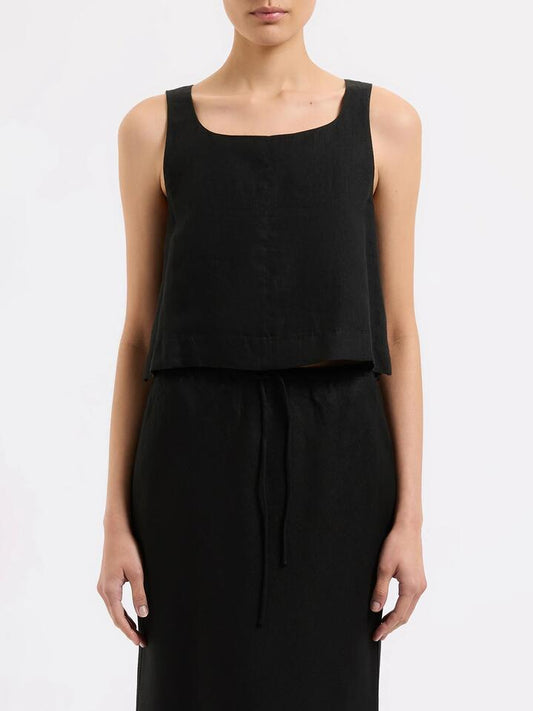 Image of a model wearing Tops. Productname: Nude Lucy Thilda Linen Top in Black colour by brand - Nude Lucy