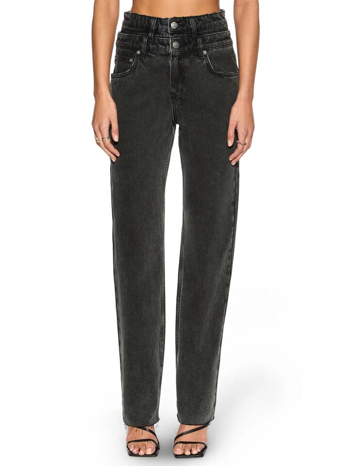 Image of a model wearing Denim. Productname: Ksubi Playback Rework in Shadow Black colour by brand - Ksubi