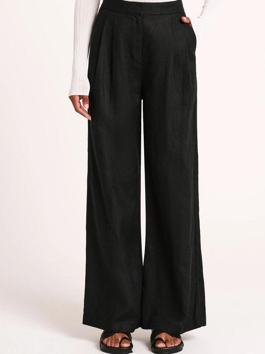 Image of a model wearing Pants. Productname: Nude Lucy Thilda Linen Pants in Black colour by brand - Nude Lucy