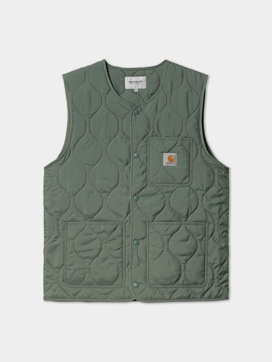 Image of a model wearing Tops. Productname: Carhartt Wip Skyton Vest in Park colour by brand - Carhartt Wip
