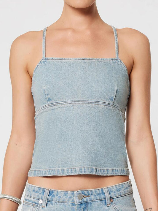 Image of a model wearing Denim. Productname: Abrand Heaven Denim Top Dixie in Tint Light Blue colour by brand - Abrand