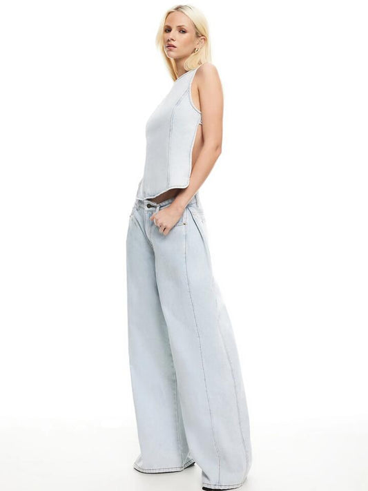 Image of a model wearing Denim. Productname: Lioness Westwood Jean in Light Denim colour by brand - Lioness