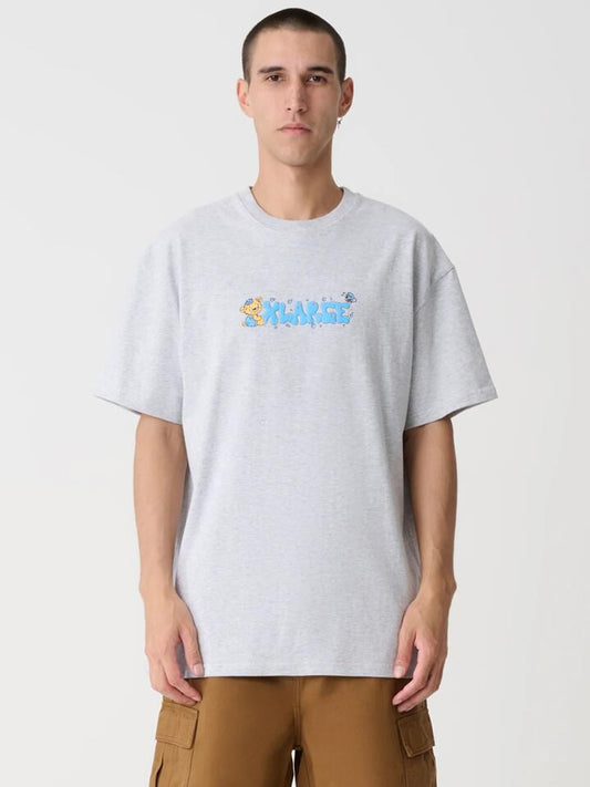 Image of a model wearing Tops. Productname: Xlarge Mad Bear Tee in Ash Heather colour by brand - Xlarge