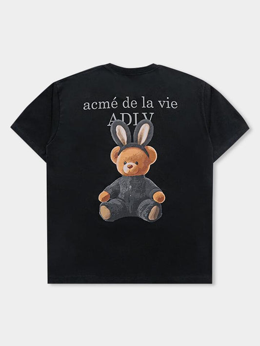 Image of a model wearing Tops. Productname: ADLV Rabbit Bear Doll Tee in Black colour by brand - ADLV