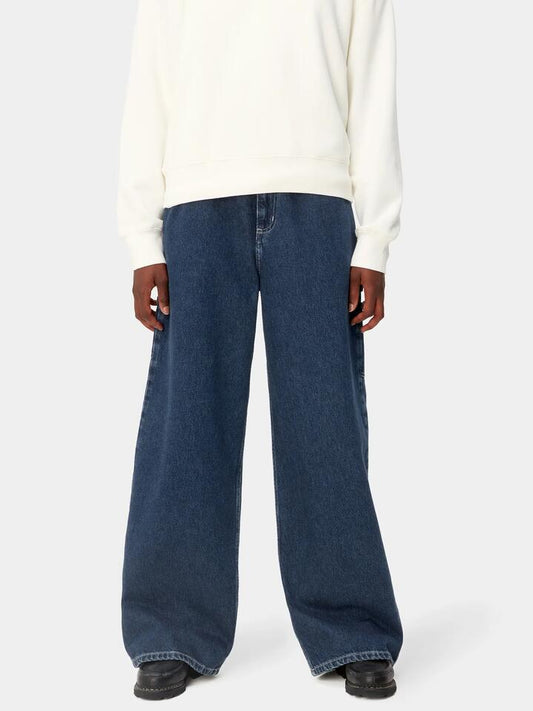 Image of a model wearing Pants. Productname: Carhartt Wip Jens Pant in Blue Stone Wash colour by brand - Carhartt Wip
