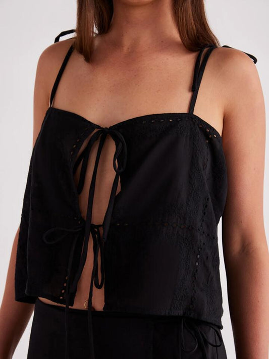 Image of a model wearing Tops. Productname: SNDYS Asta Top in Black colour by brand - SNDYS