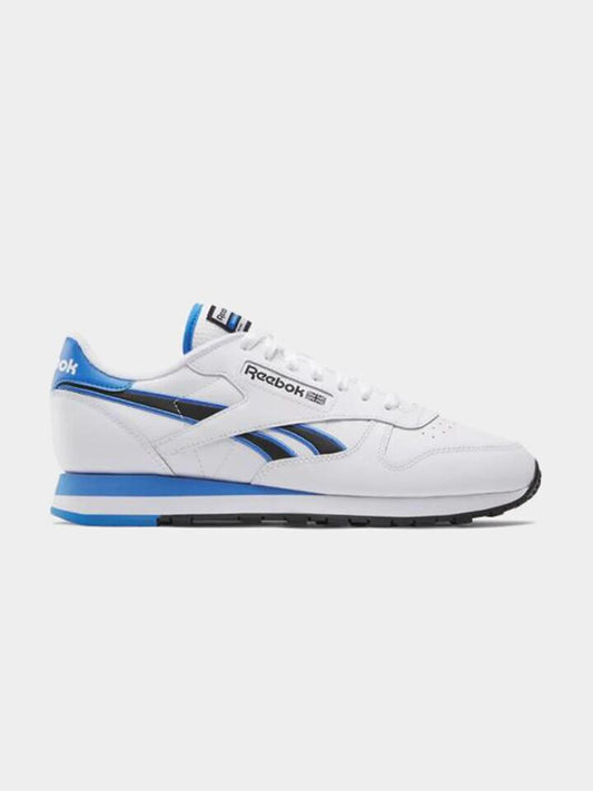Image of Footwear. Productname: Reebok Classic Leather in White/Kinetic Blue/Black colour by brand - Reebok