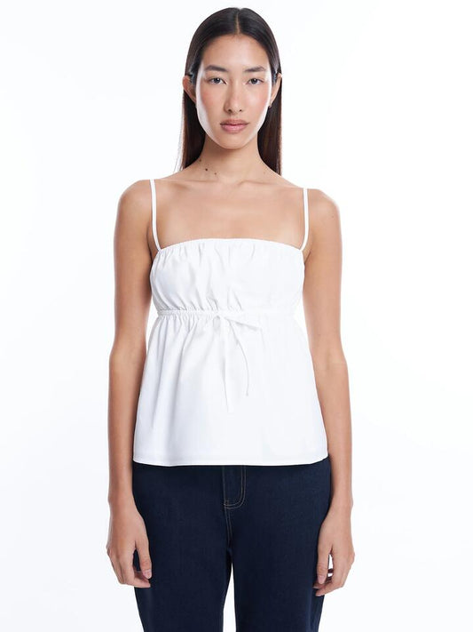 Image of a model wearing Tops. Productname: Lulu & Rose Alessia Gathered Cami in Off White colour by brand - Lulu & Rose