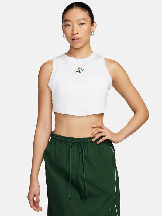 Image of a model wearing Tops. Productname: Nike Cropped Ribbed Tank in White colour by brand - Nike