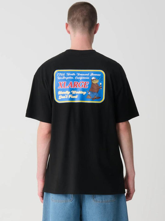 Image of a model wearing Tops. Productname: Xlarge Harley Working Tee in Black colour by brand - Xlarge
