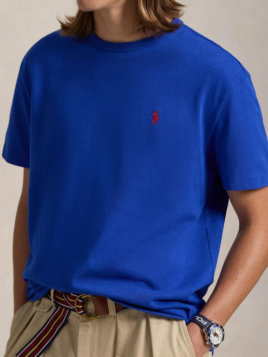 Image of a model wearing Shorts. Productname: Polo Ralph Lauren Sscnclsm1-Short Sleeve-T-Shirt in Sapphire Star colour by brand - Polo Ralph Lauren
