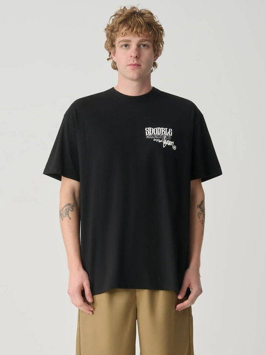Image of a model wearing Tops. Productname: S-Double World Wide Roots Tee in Black colour by brand - S-Double
