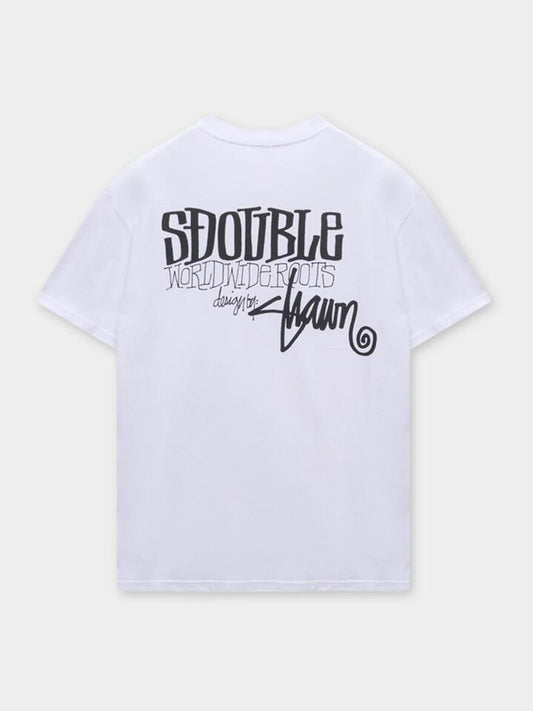 Image of a model wearing Tops. Productname: S-Double World Wide Roots Tee in White colour by brand - S-Double