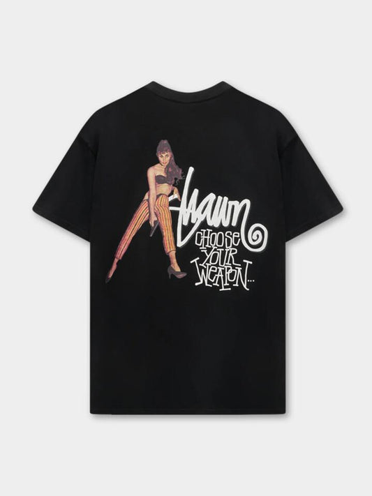 Image of a model wearing Tops. Productname: S-Double Choose Your Weapon Tee in Black colour by brand - S-Double