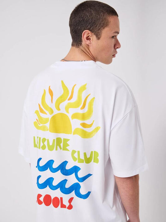 Image of a model wearing Tops. Productname: Barney Cools Leisure Club Tee in White colour by brand - Barney Cools