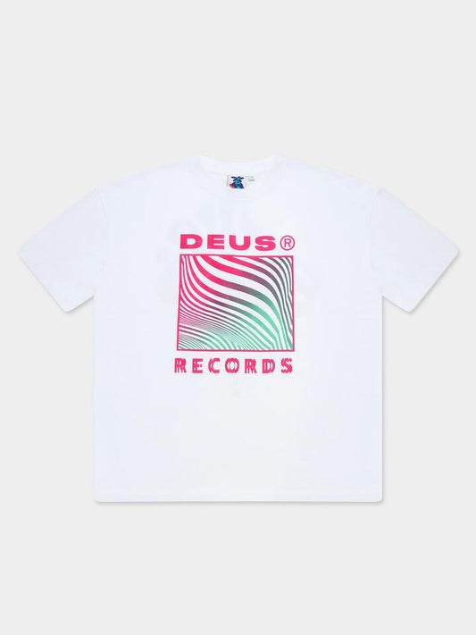 Image of a model wearing Tops. Productname: Deus Nag Champa Tee in Vintage White colour by brand - Deus
