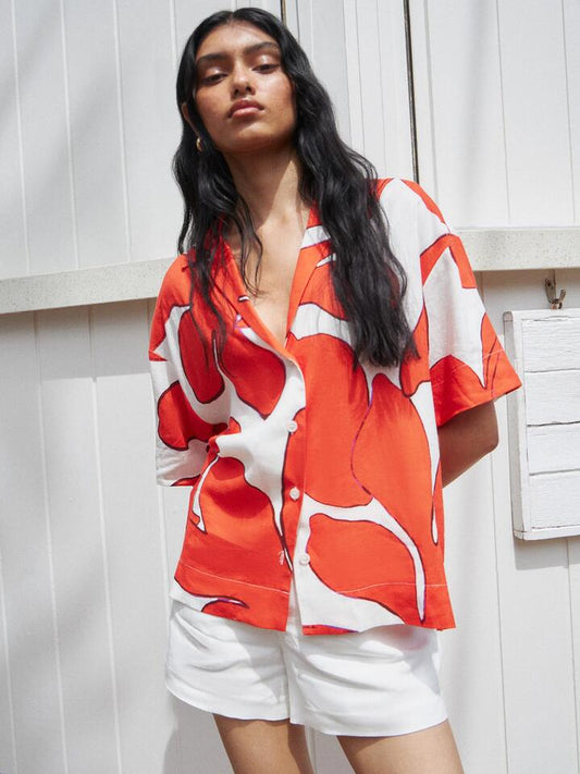 Image of a model wearing Tops. Productname: Lulu & Rose Priya Shirt in Reef colour by brand - Lulu & Rose