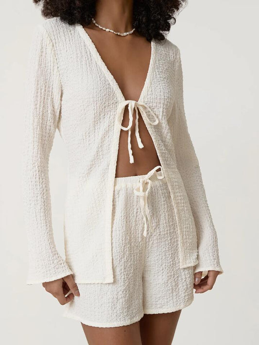 Image of a model wearing Shorts. Productname: 4th & Reckless Lanai Beach Short in White colour by brand - 4th & Reckless