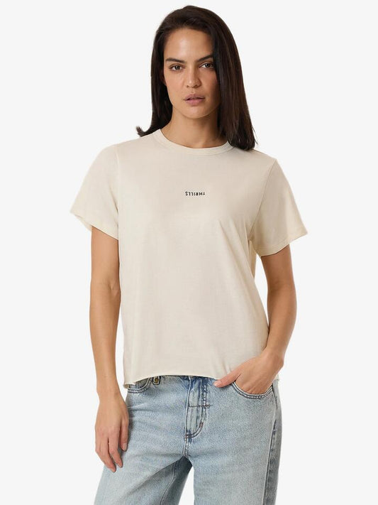 Image of a model wearing Tops. Productname: Thrills Minimal Thrills Relaxed Tee in Heritage White colour by brand - Thrills
