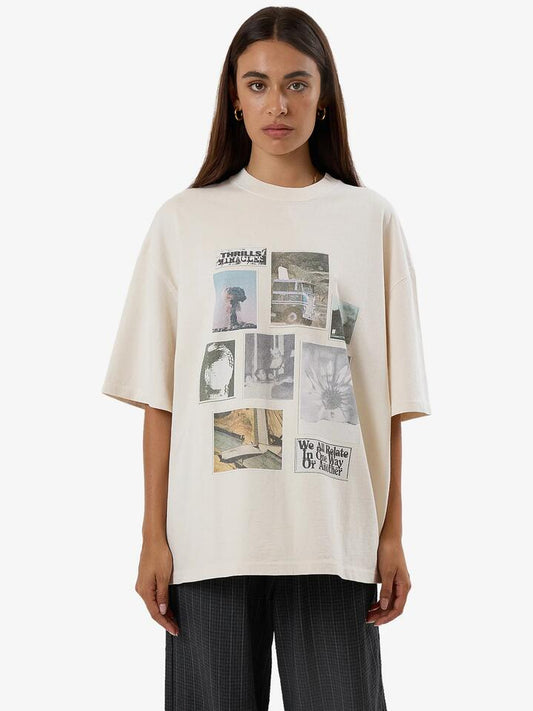 Image of a model wearing Tops. Productname: Thrills One Way Or Another Oversize Tee in Heritage White colour by brand - Thrills