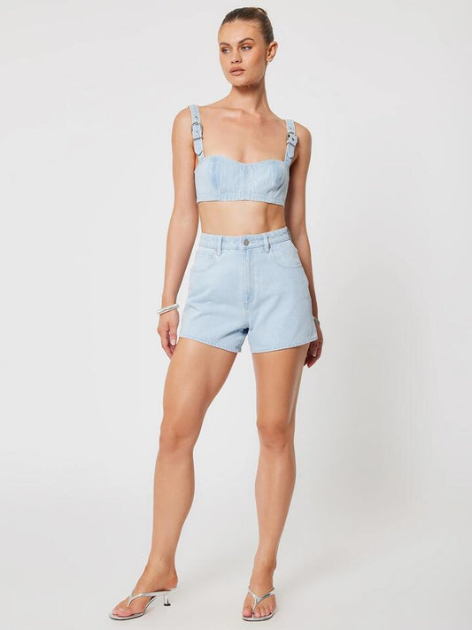 Image of a model wearing Denim. Productname: Abrand Atomic Denim Top Kate in Light Vintage Blue colour by brand - Abrand