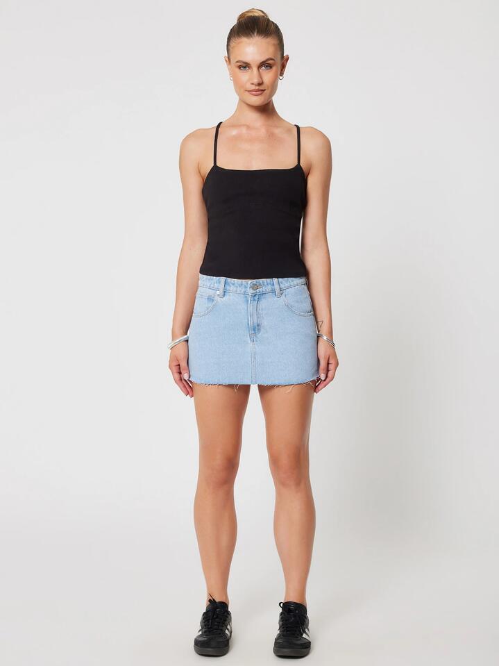 Image of a model wearing Skirts. Productname: Abrand 99 Skirt Kendall in Light Vintage Blue colour by brand - Abrand