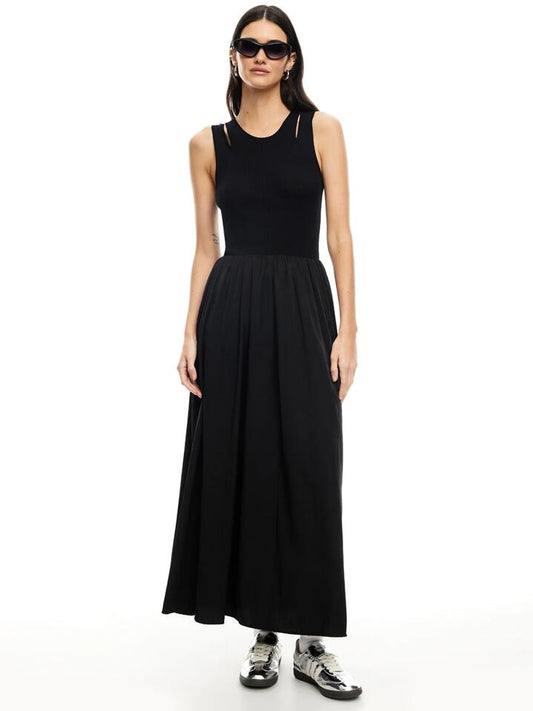 Image of a model wearing Dress. Productname: Lioness Pirouette Maxi Dress in Onyx colour by brand - Lioness