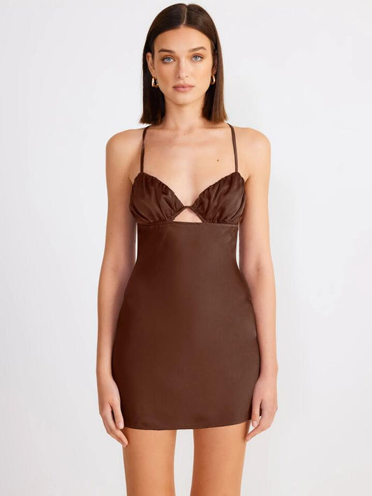 Image of Others. Productname: SNDYS Amalia Mini Dres in Chocolate colour by brand - SNDYS