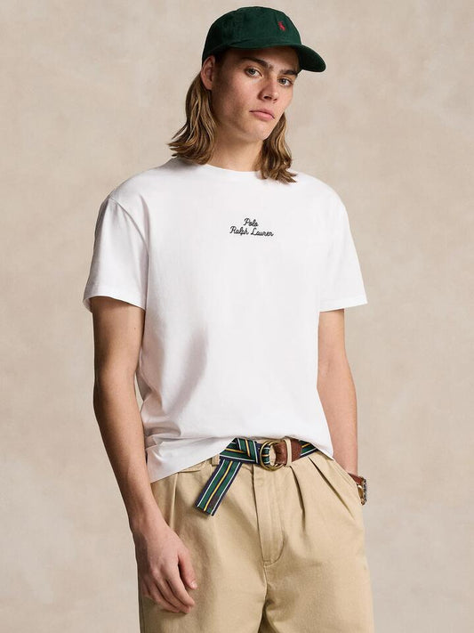 Image of a model wearing Tops. Productname: Polo Ralph Lauren Polo 26/1 Mini Script in White colour by brand - Polo Ralph Lauren