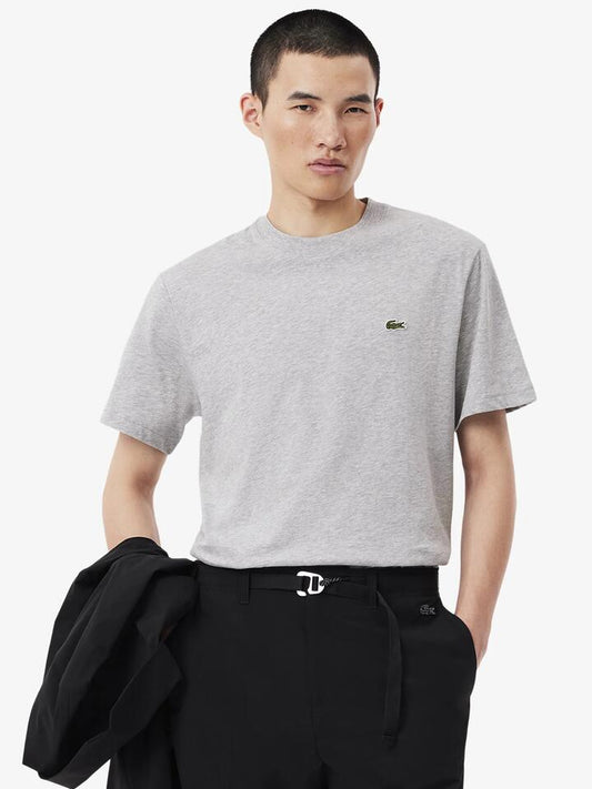 Image of a model wearing Tops. Productname: Lacoste Essential Classic Fit T-Shirt in Silver colour by brand - Lacoste
