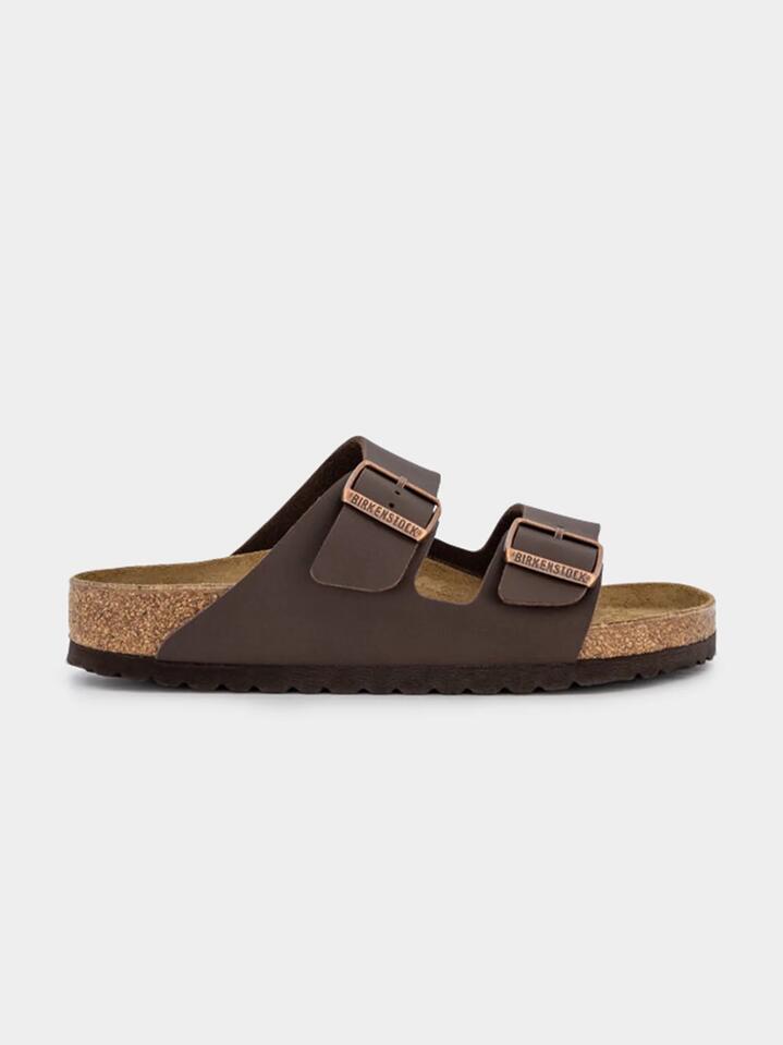 Image of Shoes. Productname: Birkenstock Unisex Arizona Birko-Flor Regular Width in Dark Brown colour by brand - Birkenstock
