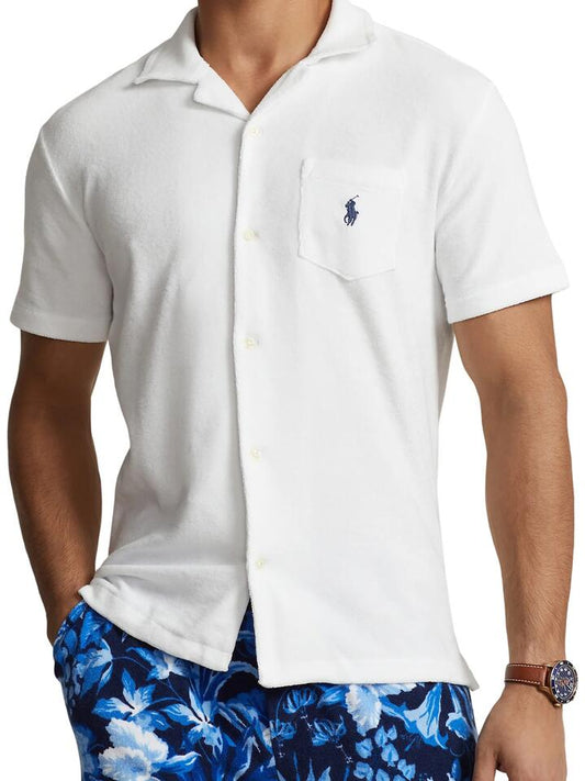 Image of a model wearing Shorts. Productname: Polo Ralph Lauren Short Sleeve Terry Shirt in White colour by brand - Polo Ralph Lauren