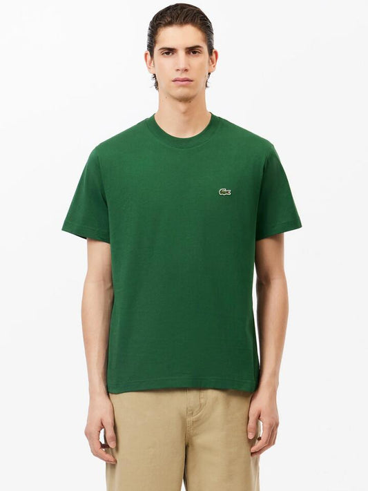 Image of a model wearing Tops. Productname: Lacoste Essential Classic Fit T-Shirt in Green colour by brand - Lacoste