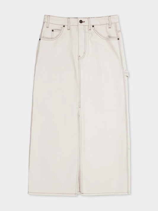 Image of a model wearing Skirts. Productname: Dickies 1996 Mid Carpenter Skirt in Bone colour by brand - Dickies