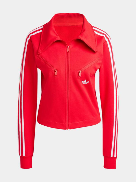 Image of a model wearing Tops. Productname: Adidas Adicolour Montreal Track Top in Better Scarlet colour by brand - Adidas