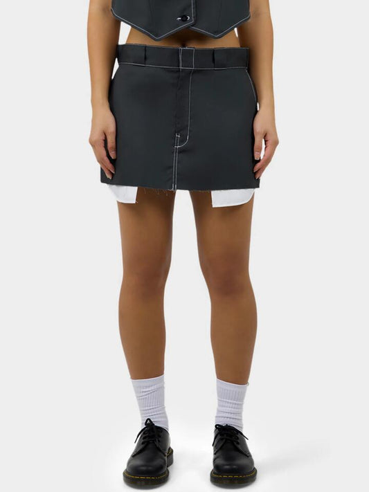 Image of a model wearing Skirts. Productname: Dickies 874 Original Fit Mini Skirt in Graphite White colour by brand - Dickies